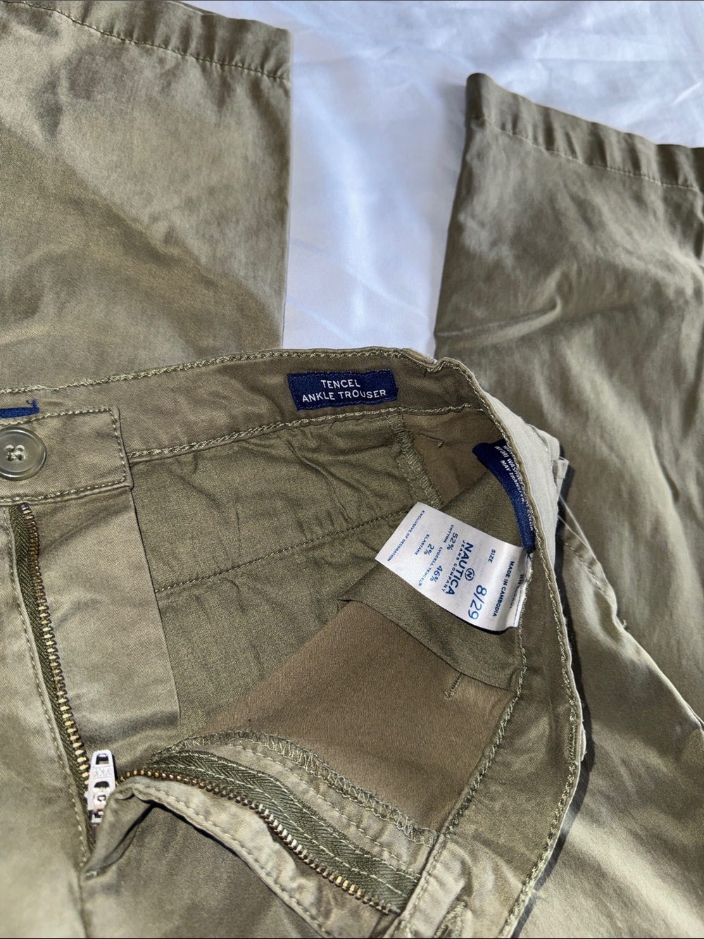 Nautica Olive Green Cropped Straight Leg Trousers